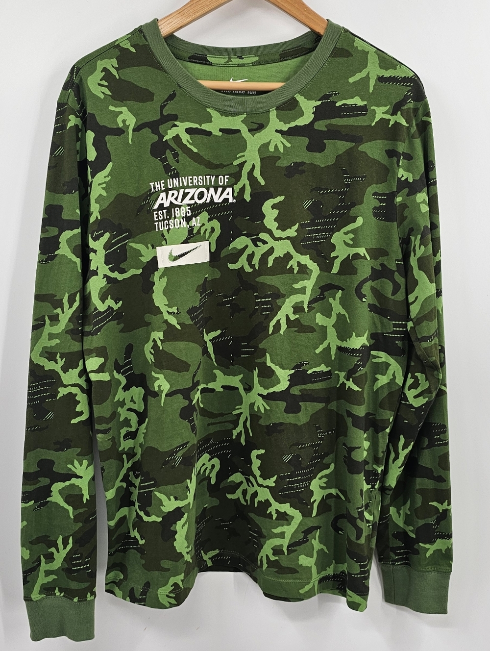 Nike University Of Arizona Green Camo Long Sleeve Shirt Size Large